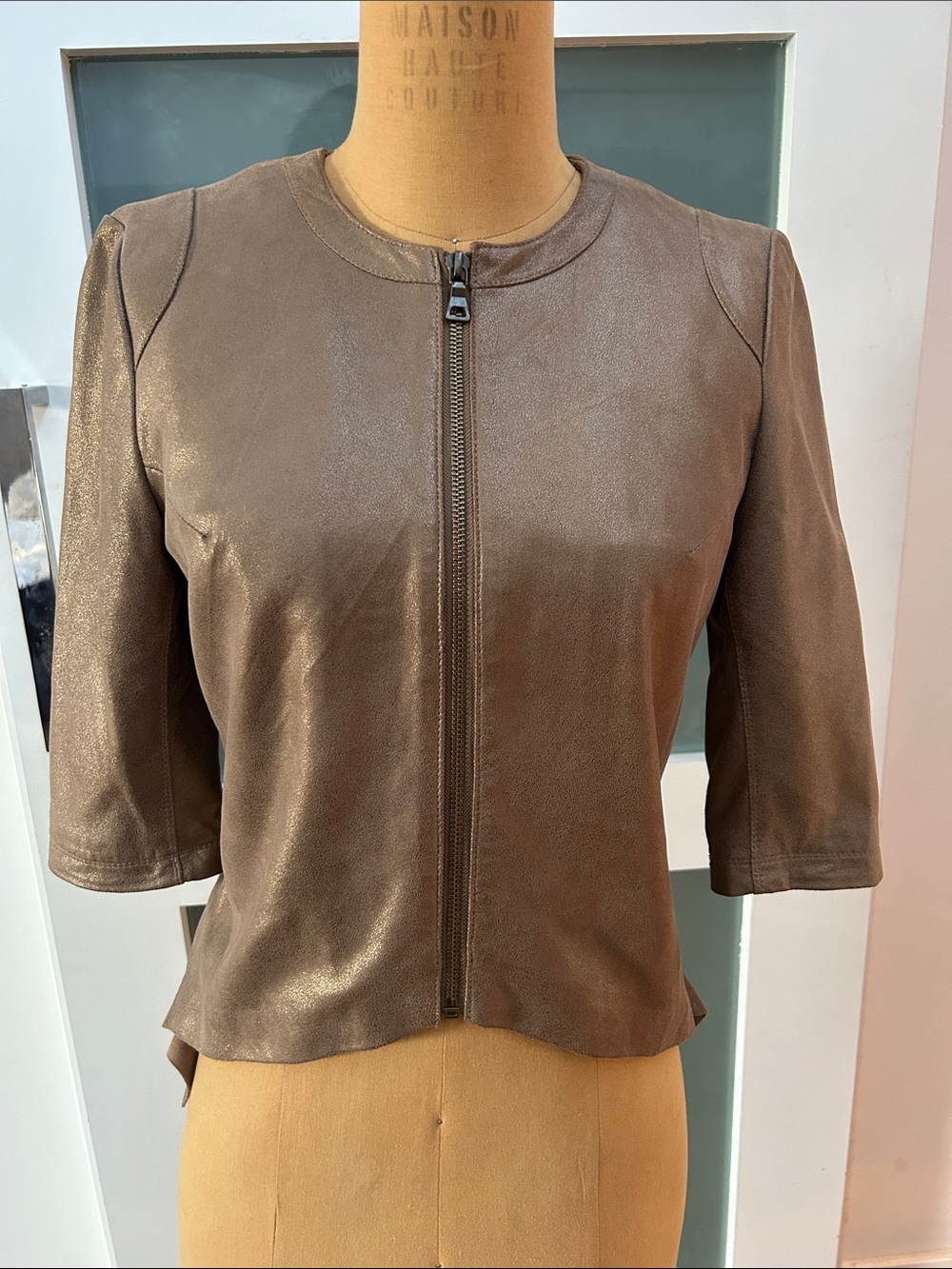 My Tribe Genuine Leather Metallic Peplum Jacket